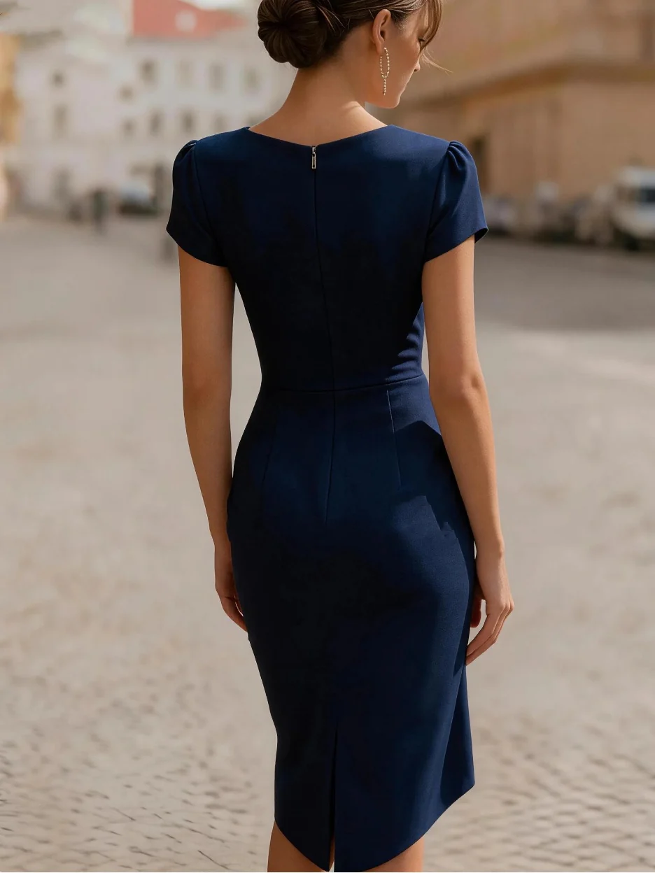 A Midi Dress With A Ruffled Neckline And A Fitted, Bodycon Silhouette. - Image 6