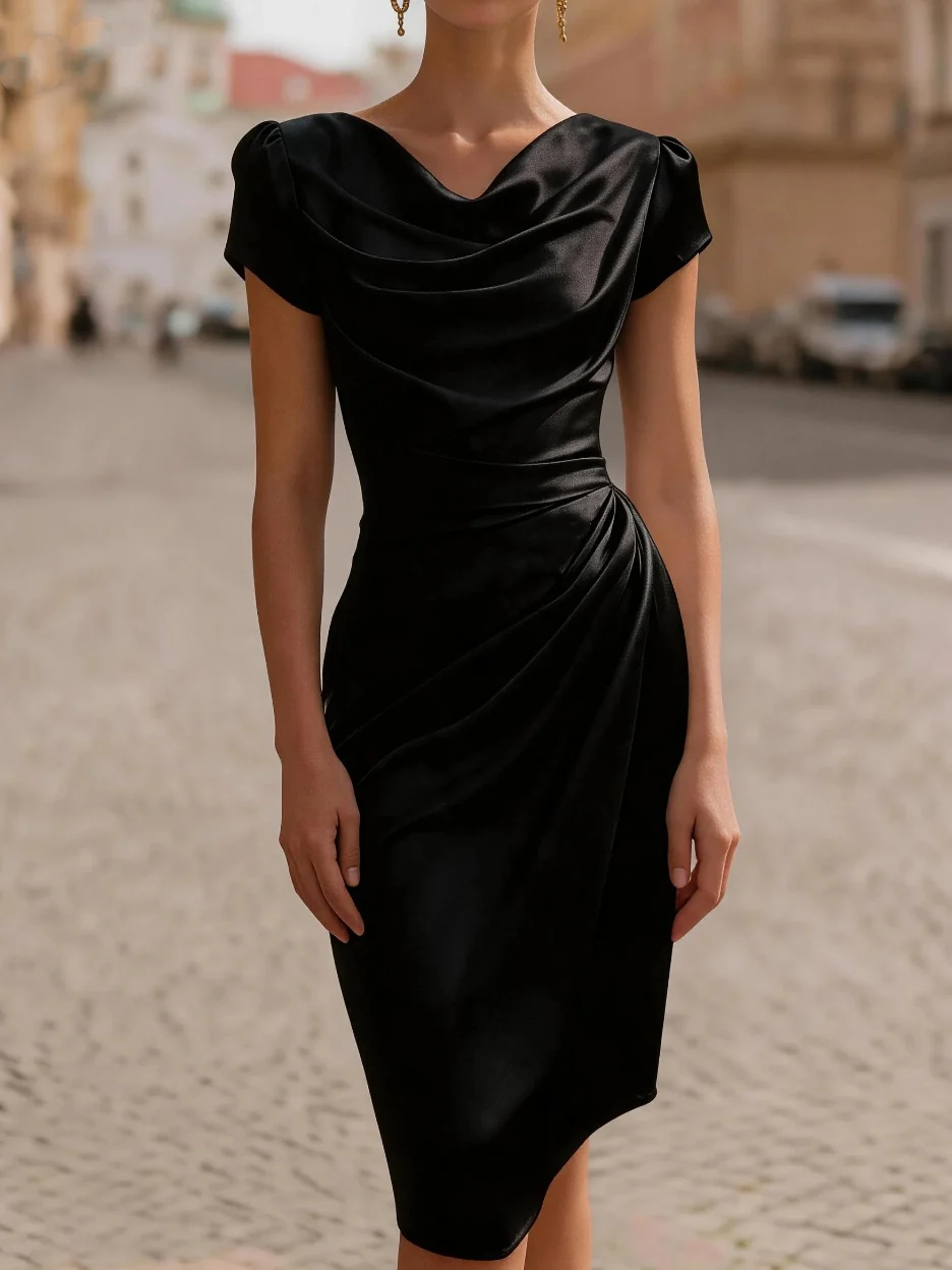 A Midi Dress With A Ruffled Neckline And A Fitted, Bodycon Silhouette. - Image 7