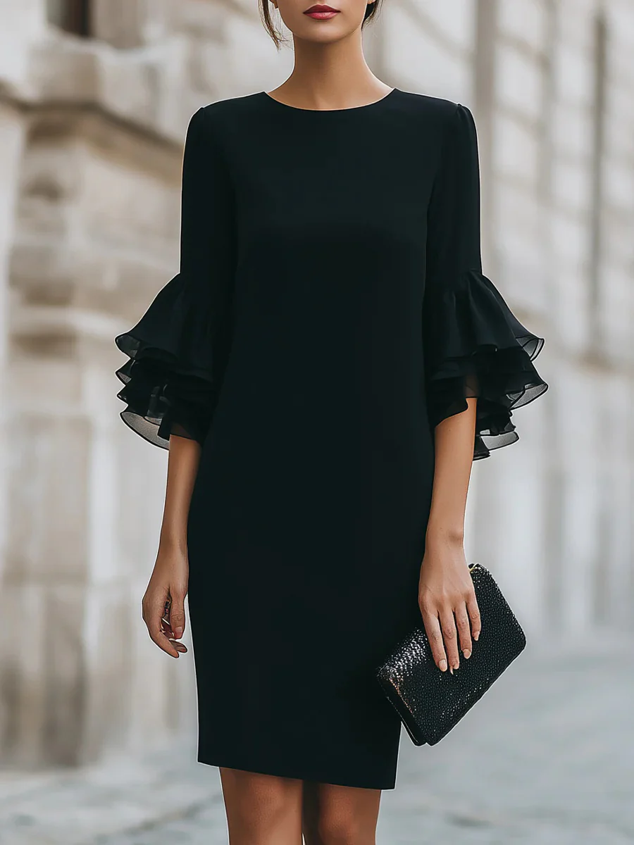 Ruffled Bell Sleeves Fitted Midi Dress - Image 3