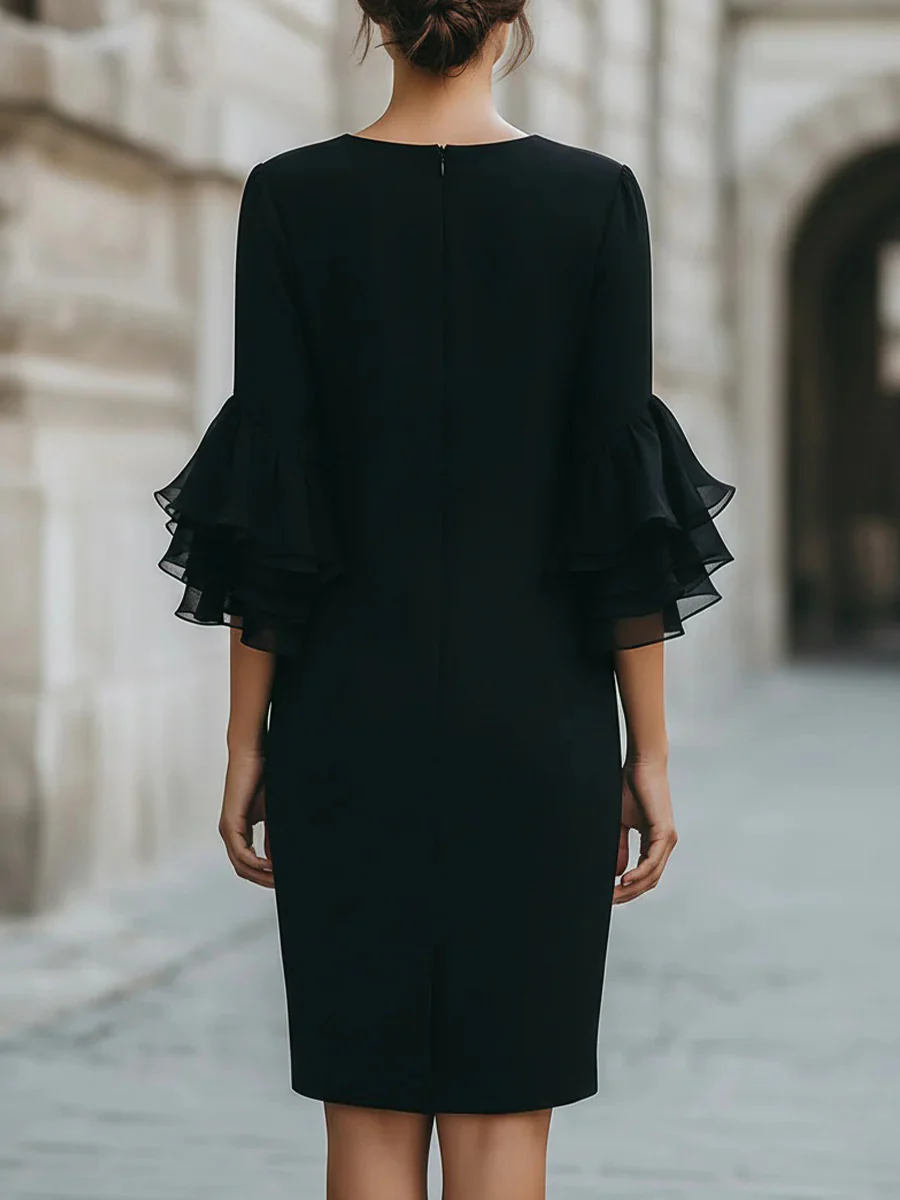 Ruffled Bell Sleeves Fitted Midi Dress - Image 4