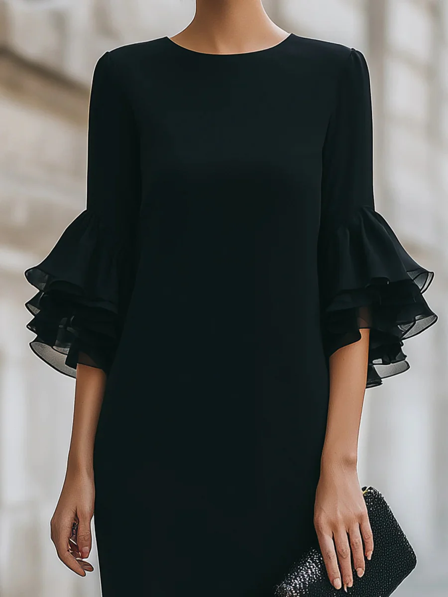 Ruffled Bell Sleeves Fitted Midi Dress - Image 5