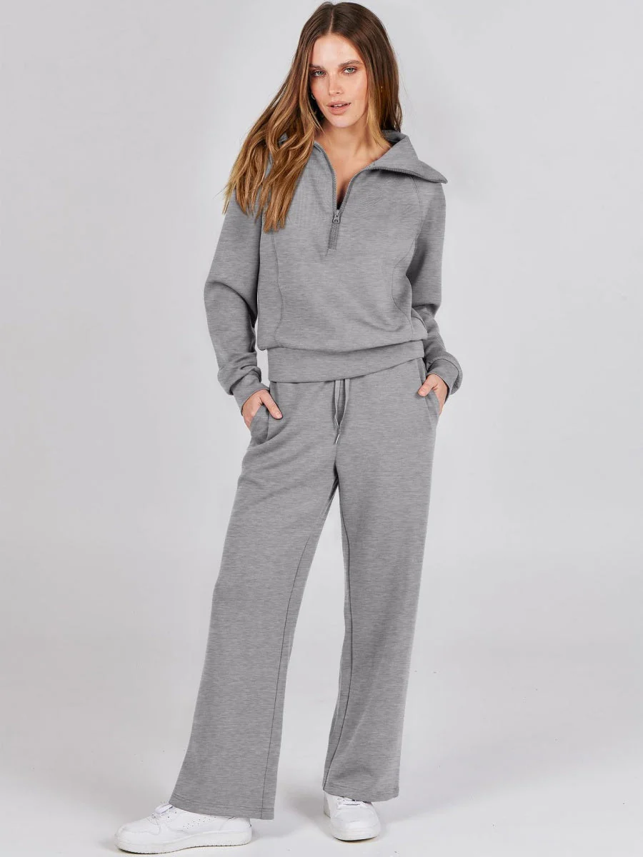 Liber Autumn Women's Zipper Solid Color 2-piece Sets - Image 14