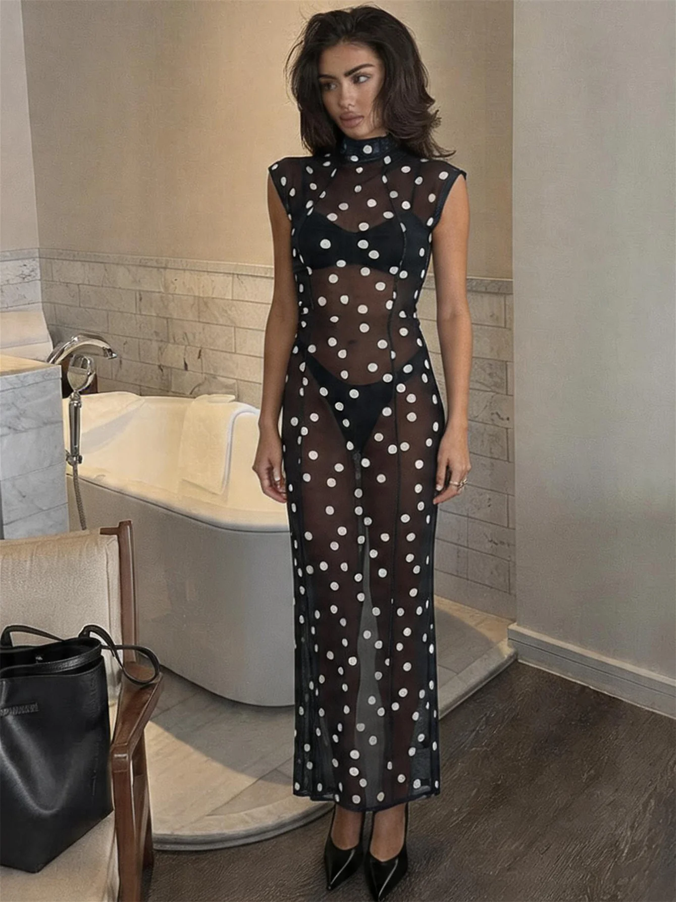 Polka Dot Ruffled Off-shoulder Dress - Image 2