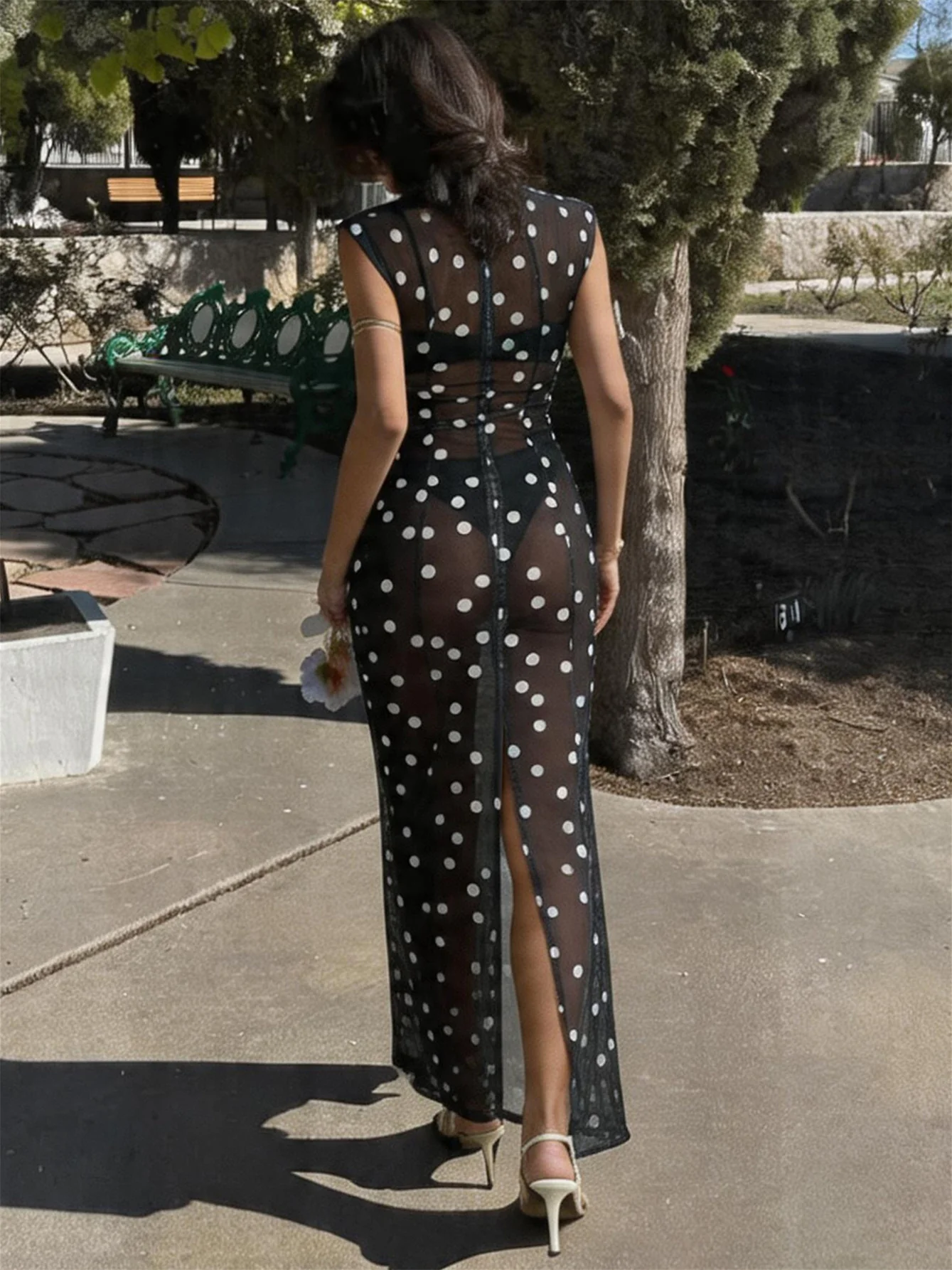 Polka Dot Ruffled Off-shoulder Dress - Image 4