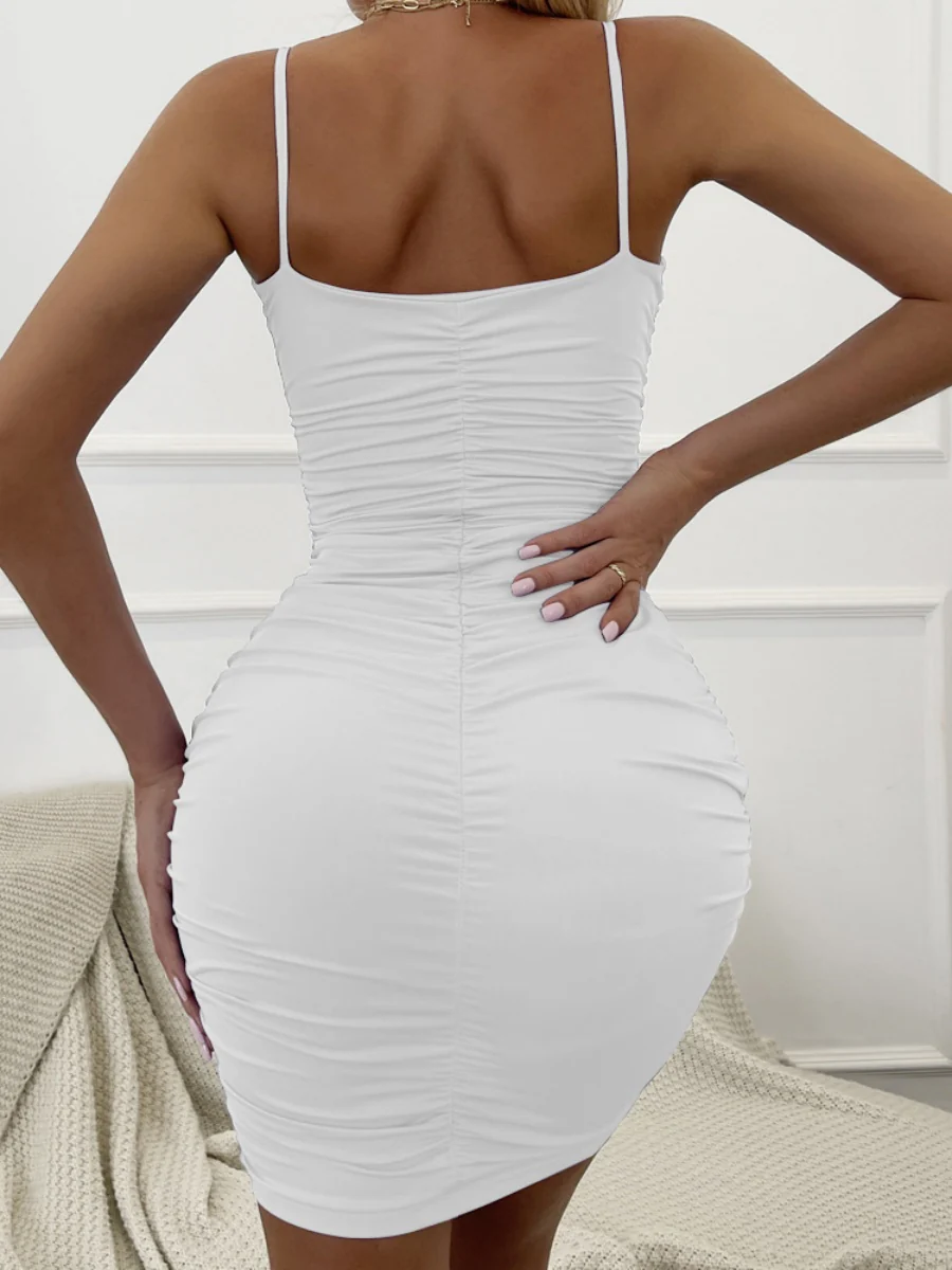 Pleated V-neck Bodycon Mini Dress - Image 29