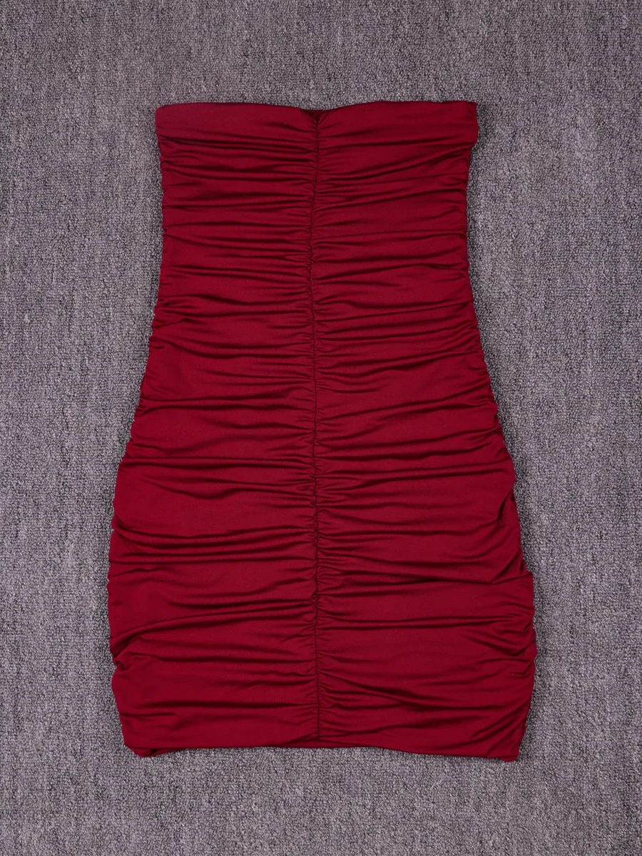 Strapless Nightclub Pleated Bodycon Mini Dress - Image 15