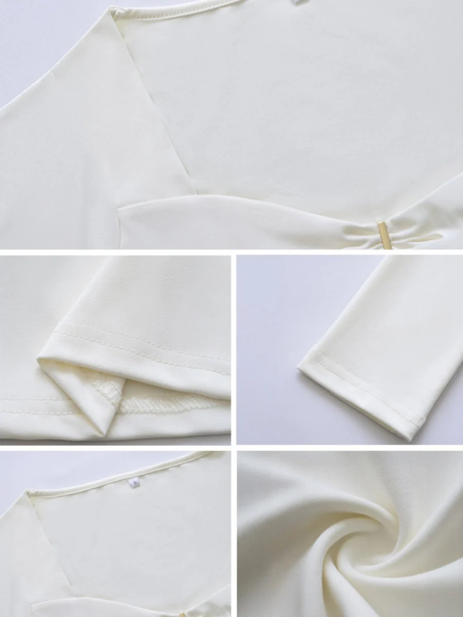 Simplicity Solid Color Hollow Bow Long-sleeved T-shirt - Image 16