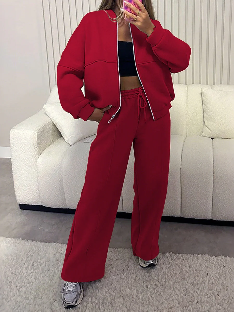 Sporty Style Long-sleeved Jacket Solid Color Trousers Two-piece Set - Image 10