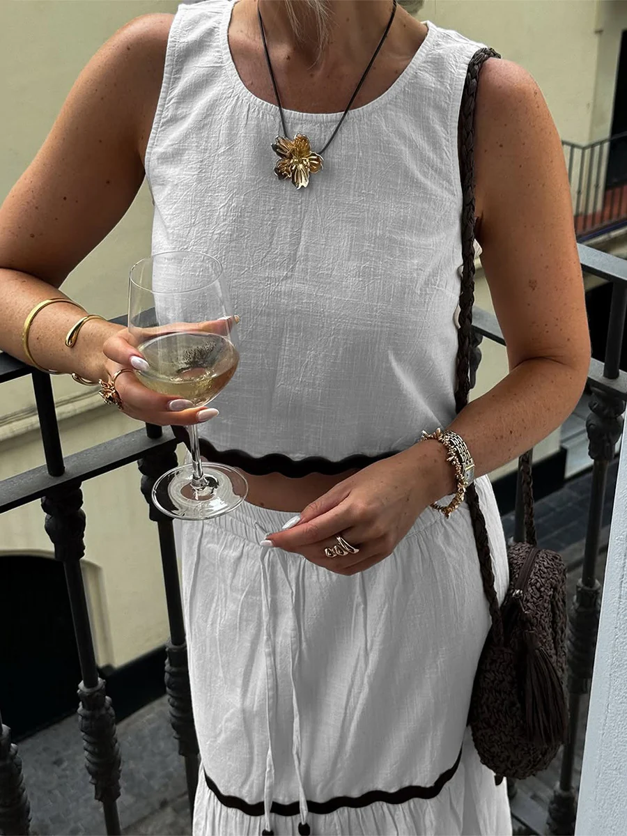 White Vacation Casual Vest Dress Two-piece Set - Image 4