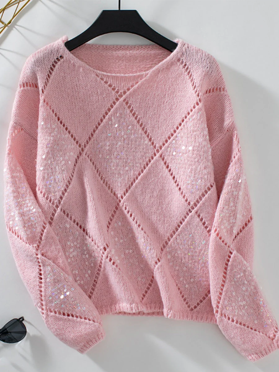 Hollow Diamond Sequins Loose Sweaters - Image 7