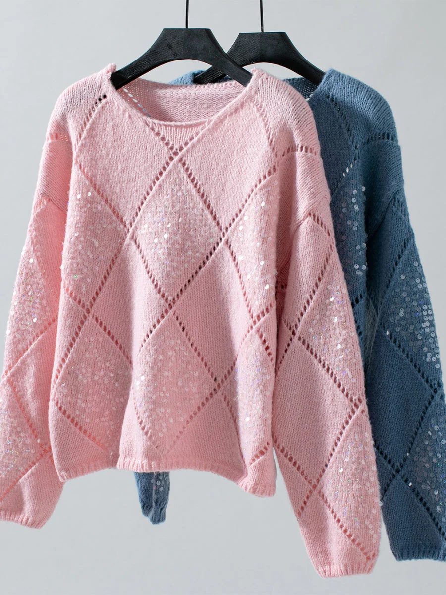 Hollow Diamond Sequins Loose Sweaters - Image 8