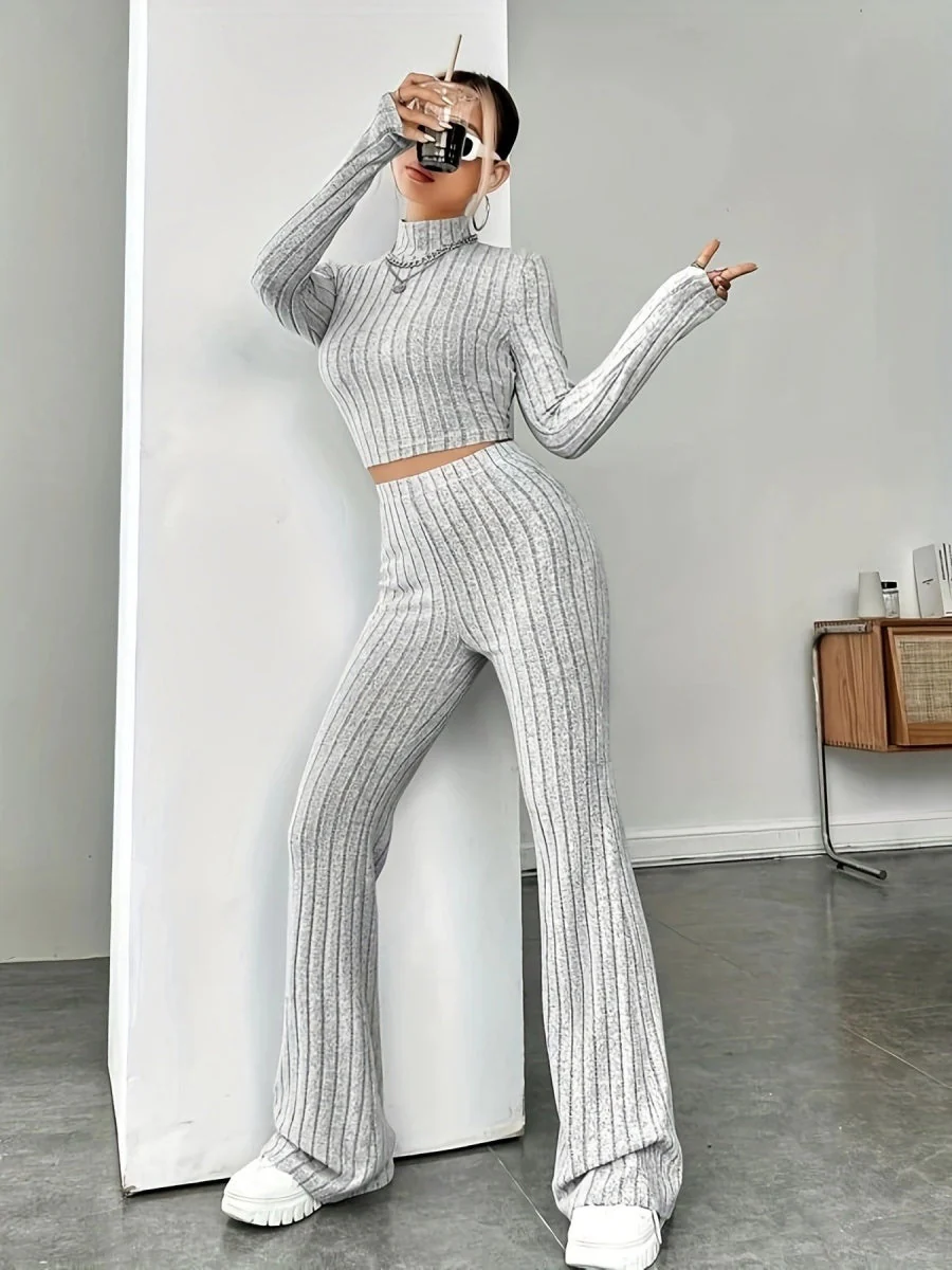Mock Neck Slim Fit Knitted Two-Piece Set