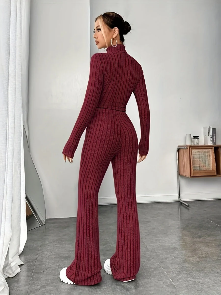 Mock Neck Slim Fit Knitted Two-Piece Set - Image 10