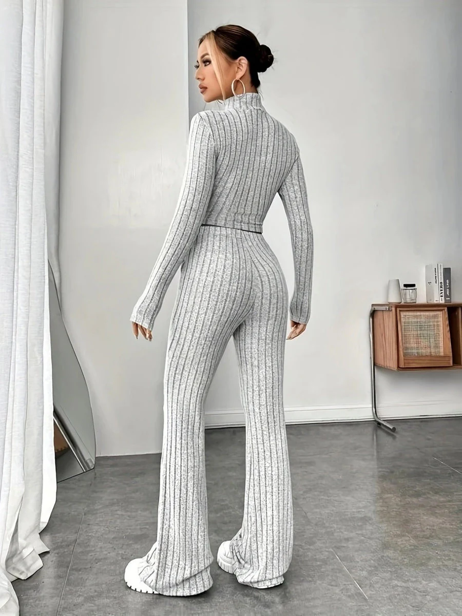 Mock Neck Slim Fit Knitted Two-Piece Set - Image 3