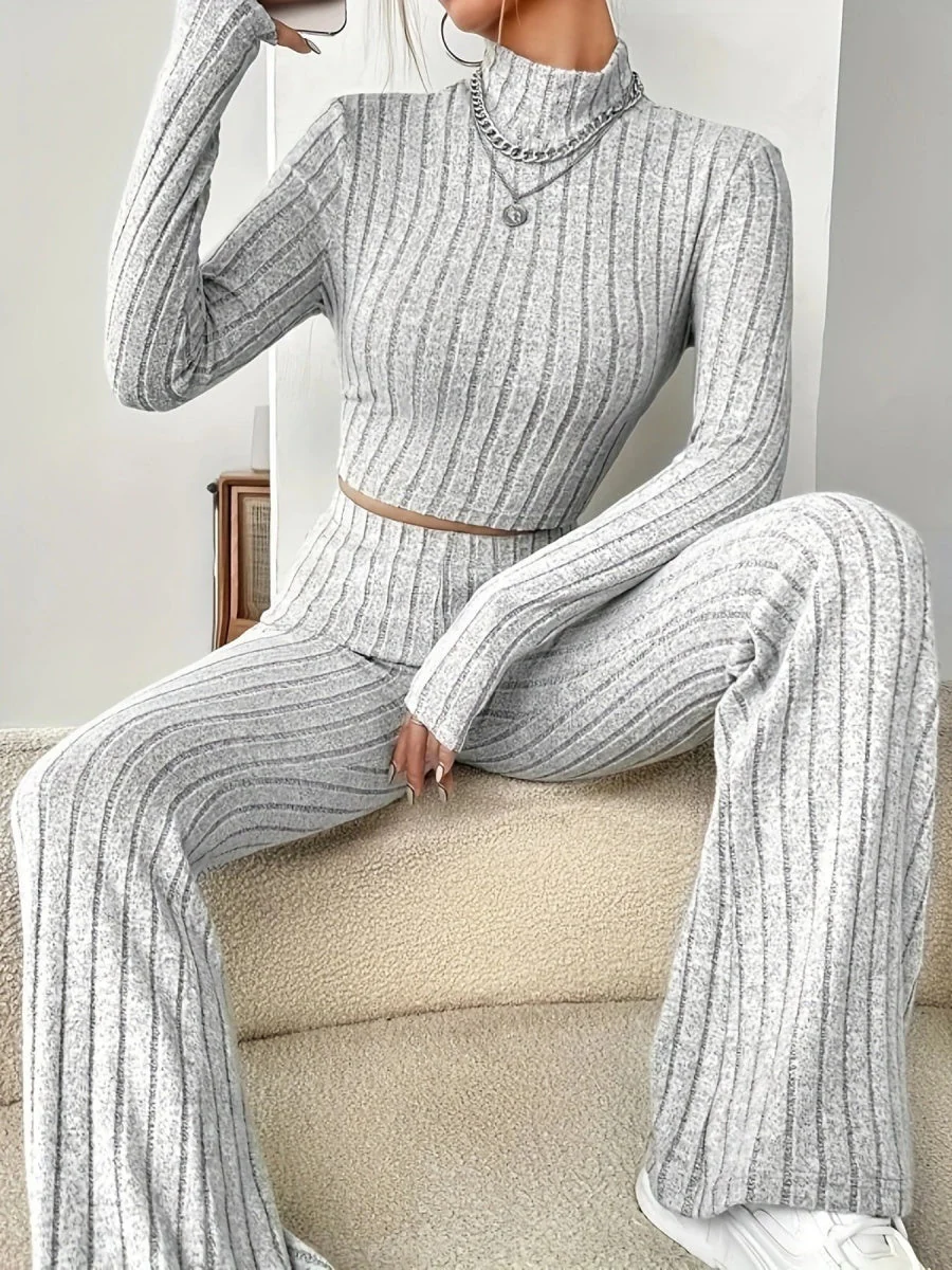 Mock Neck Slim Fit Knitted Two-Piece Set - Image 5