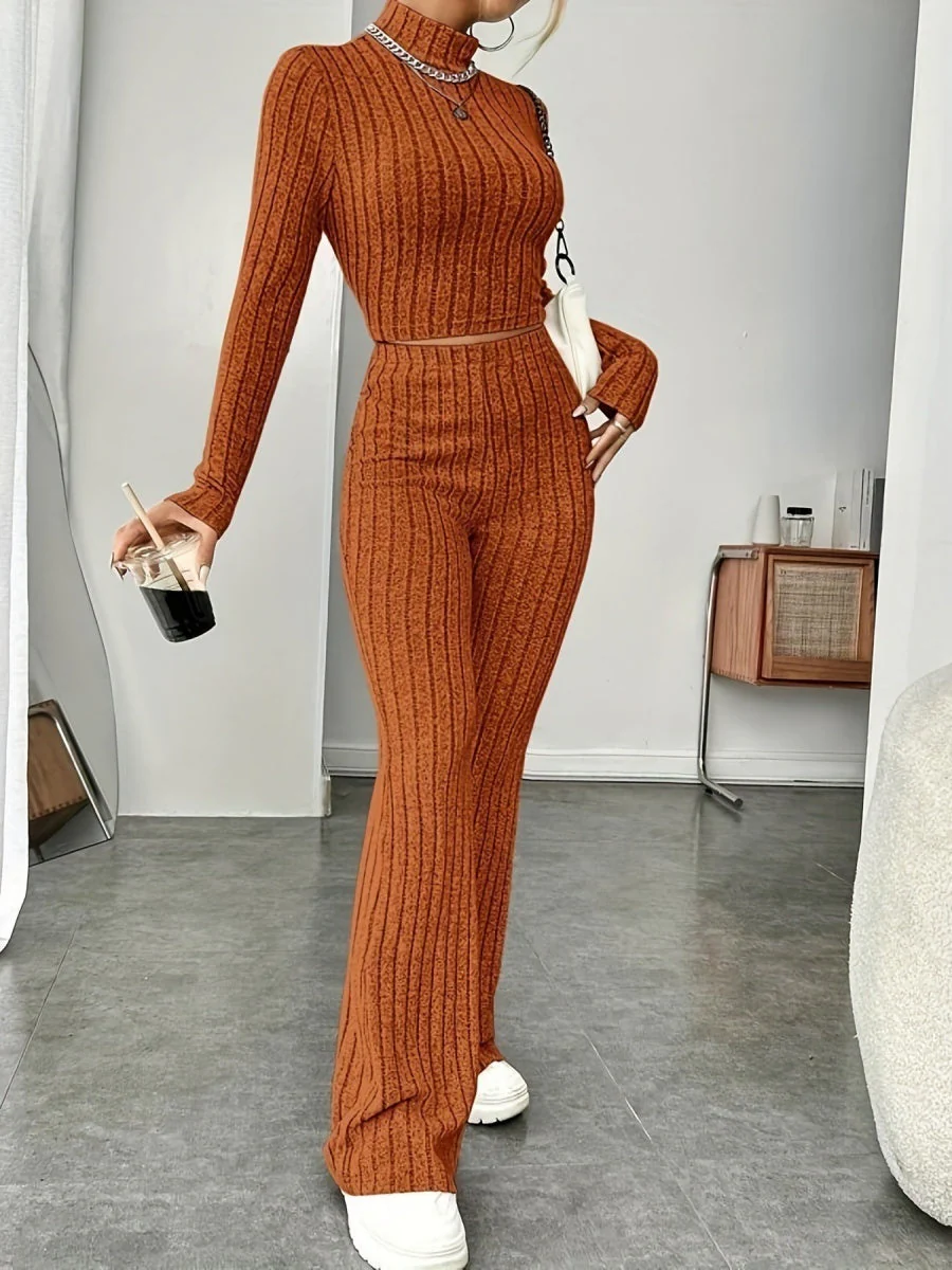 Mock Neck Slim Fit Knitted Two-Piece Set - Image 6