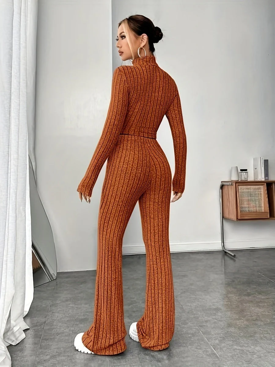 Mock Neck Slim Fit Knitted Two-Piece Set - Image 7