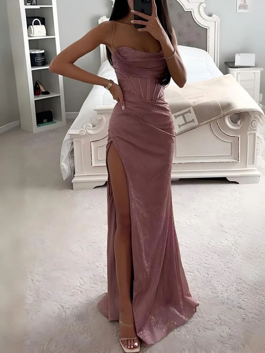 High-slit Sequined Halter Dress - Image 2