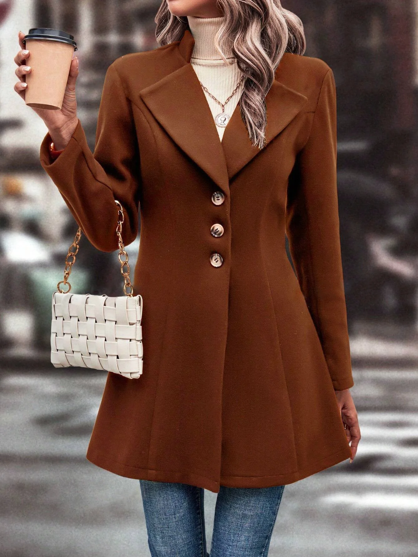 Lapel Slim Fit Woolen Cloth Draping Coats - Image 3