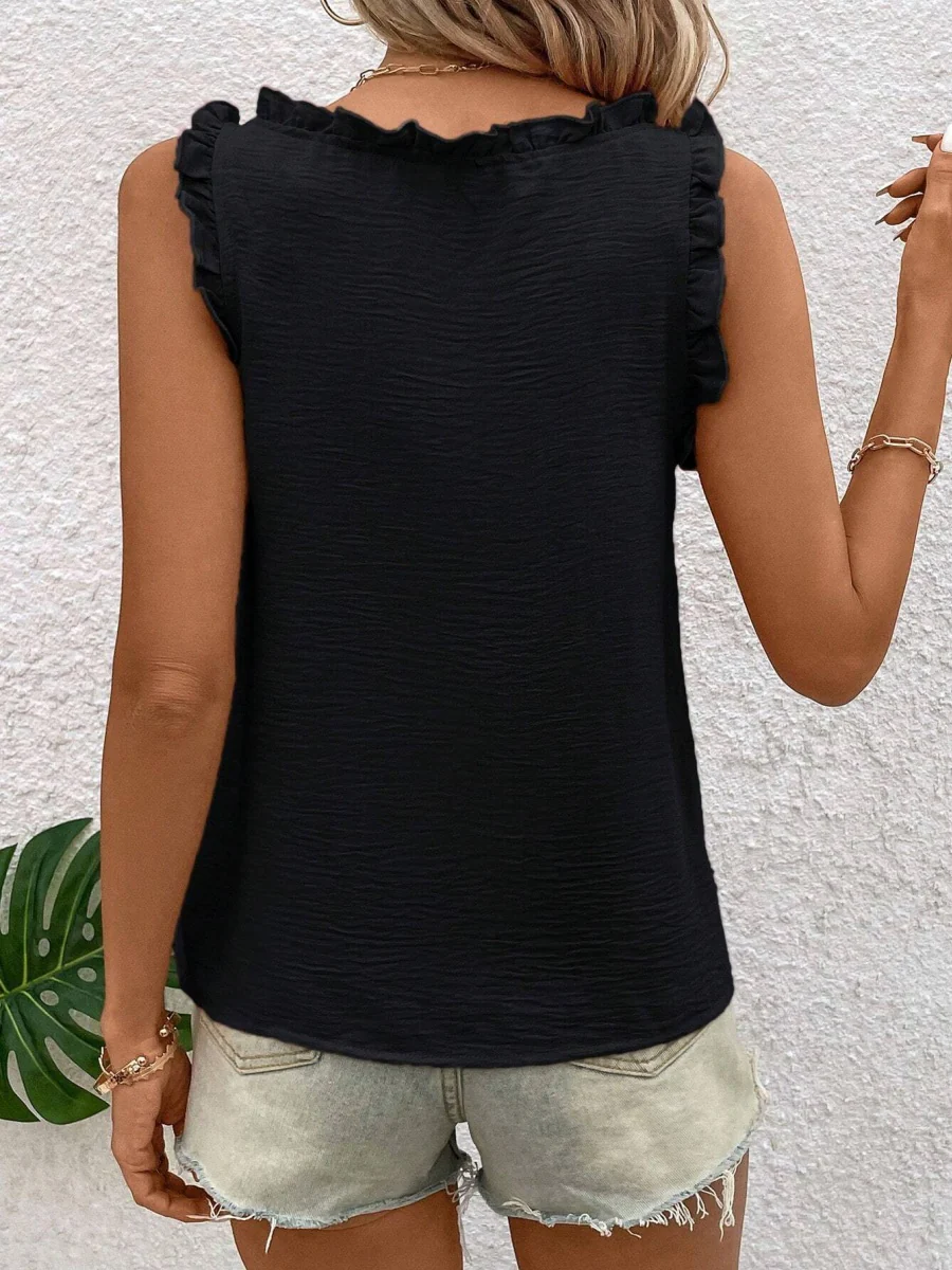 Textured Fabric V-neck Ruffled Vest - Image 18