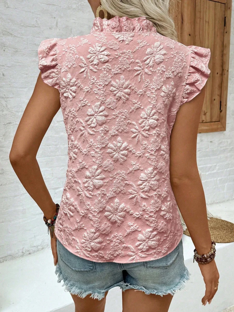 Pullover Jacquard Short-sleeved T-shirt With Ruffles - Image 15