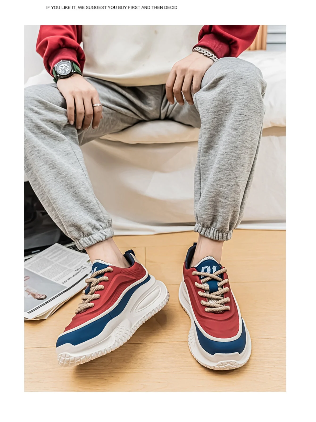 Liber Four Seasons Colorblock Thick-soled Men's Casual Sports Shoes - Image 11