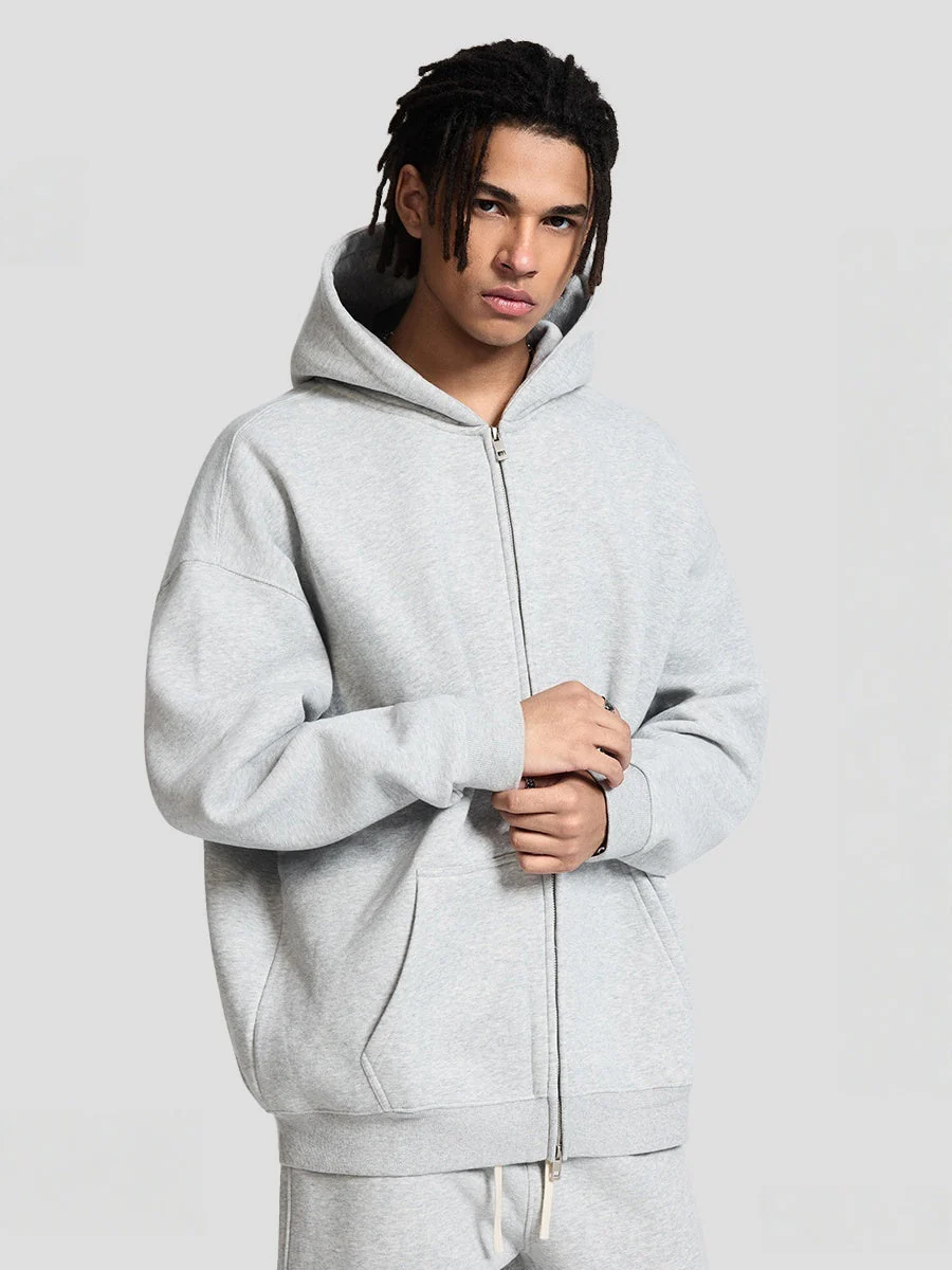Plush Sports Loose Solid Color Zipper Hooded Sweatshirts&Hoodies Set - Image 10