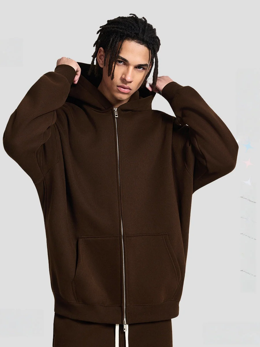 Plush Sports Loose Solid Color Zipper Hooded Sweatshirts&Hoodies Set - Image 12