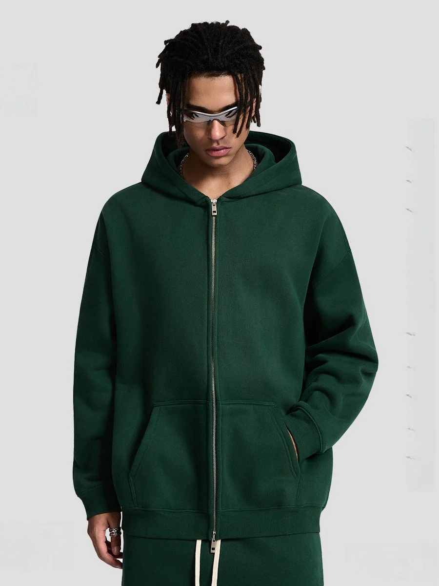 Plush Sports Loose Solid Color Zipper Hooded Sweatshirts&Hoodies Set - Image 14
