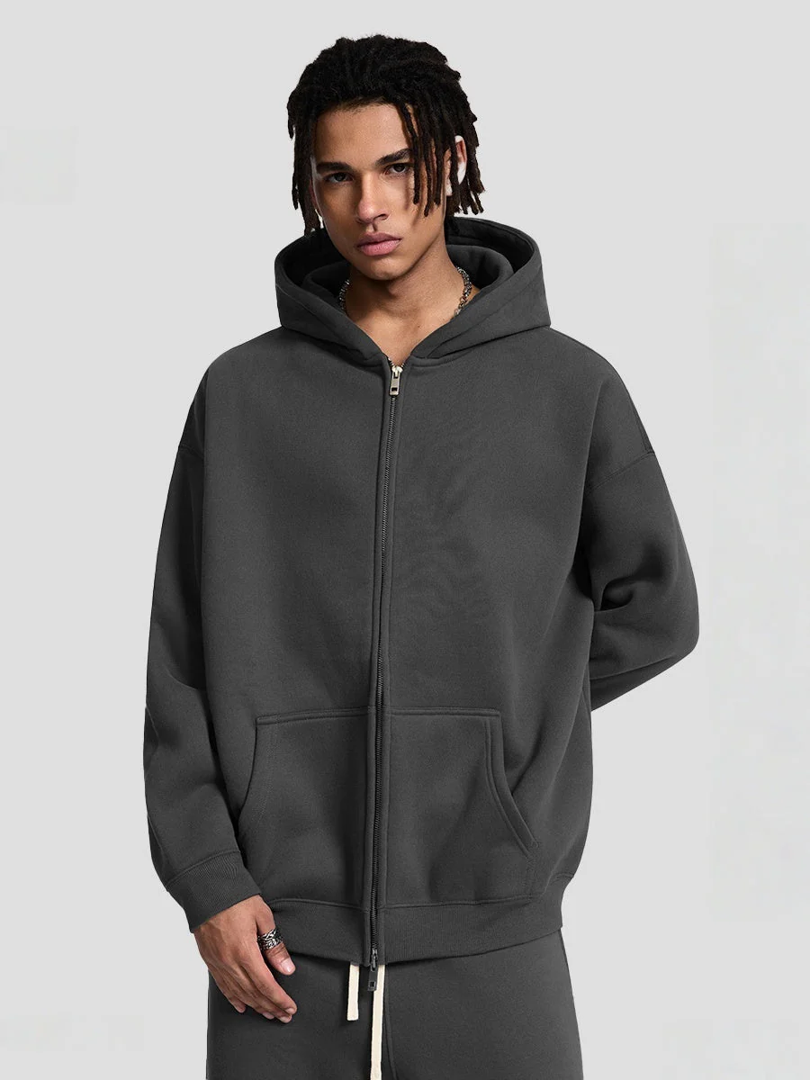 Plush Sports Loose Solid Color Zipper Hooded Sweatshirts&Hoodies Set - Image 16
