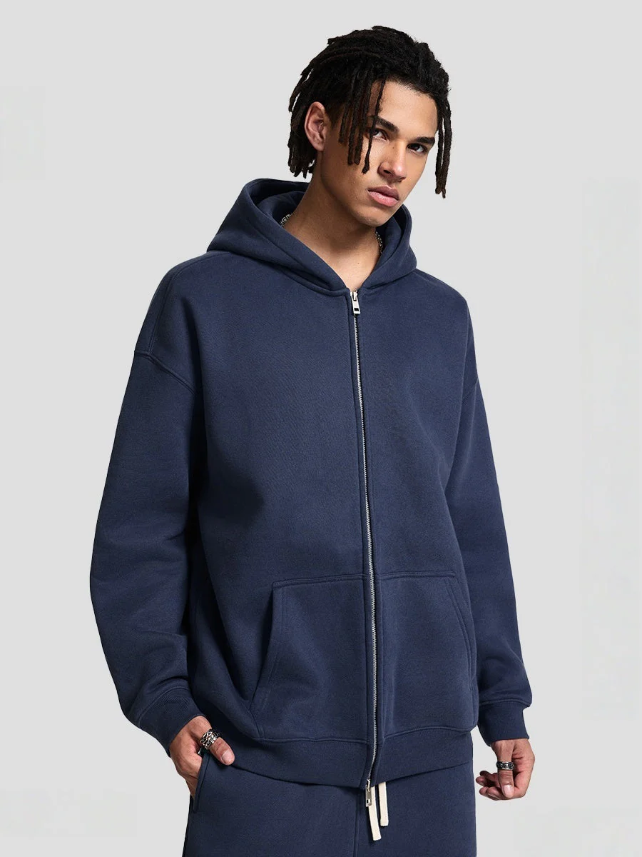 Plush Sports Loose Solid Color Zipper Hooded Sweatshirts&Hoodies Set - Image 6