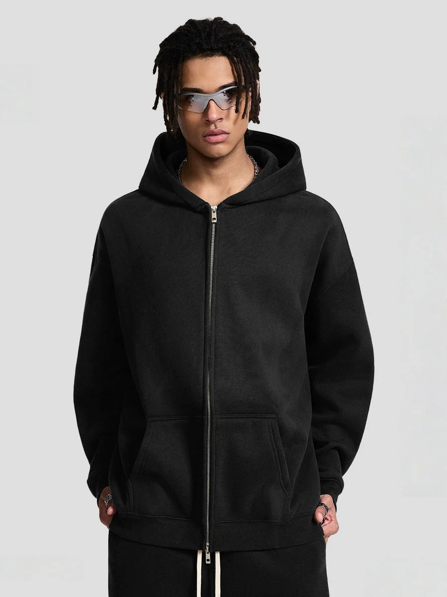 Plush Sports Loose Solid Color Zipper Hooded Sweatshirts&Hoodies Set - Image 8
