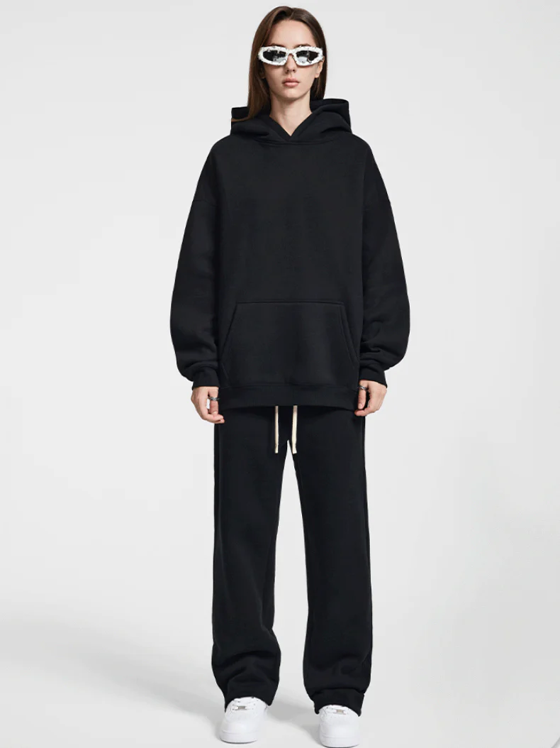 Solid Color All-match Plush Loose Hooded Hoodie Set - Image 4