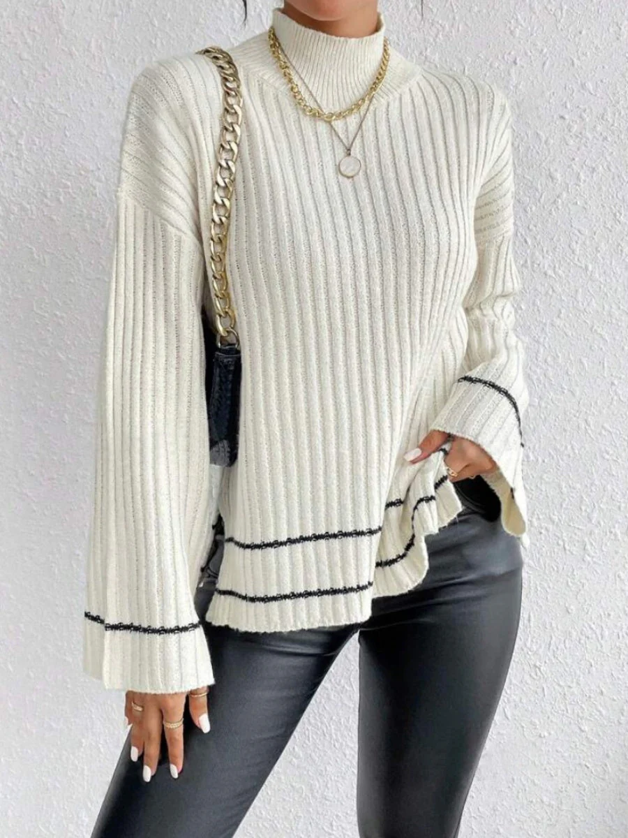 Liber Autumn Women's Contrasting colors Flared sleeves Turtleneck Sweaters - Image 3