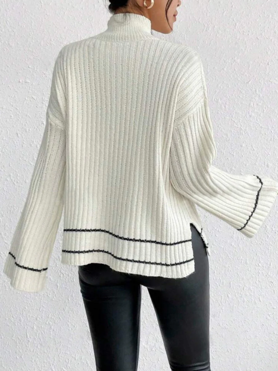 Liber Autumn Women's Contrasting colors Flared sleeves Turtleneck Sweaters - Image 4