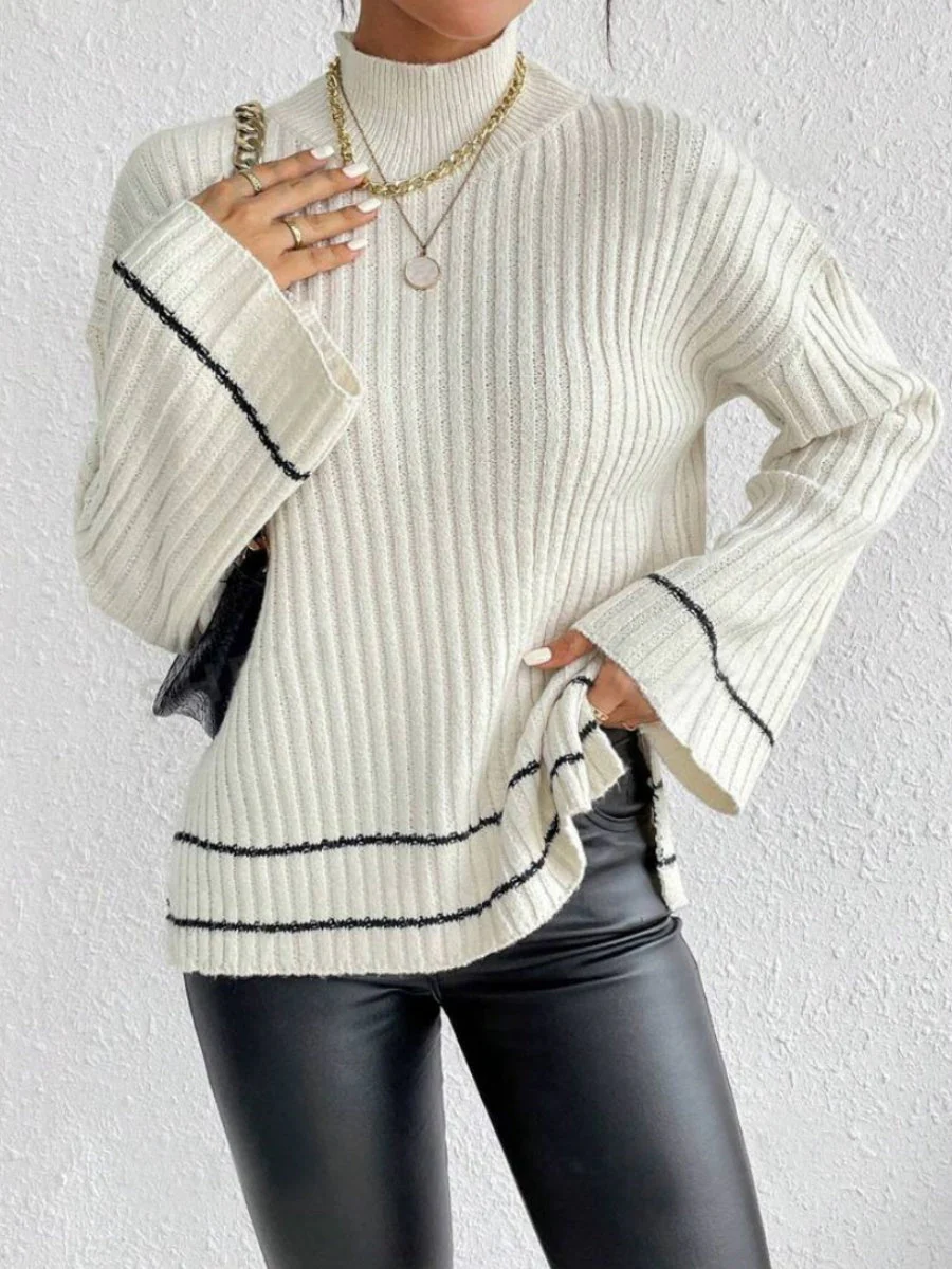 Liber Autumn Women's Contrasting colors Flared sleeves Turtleneck Sweaters - Image 5