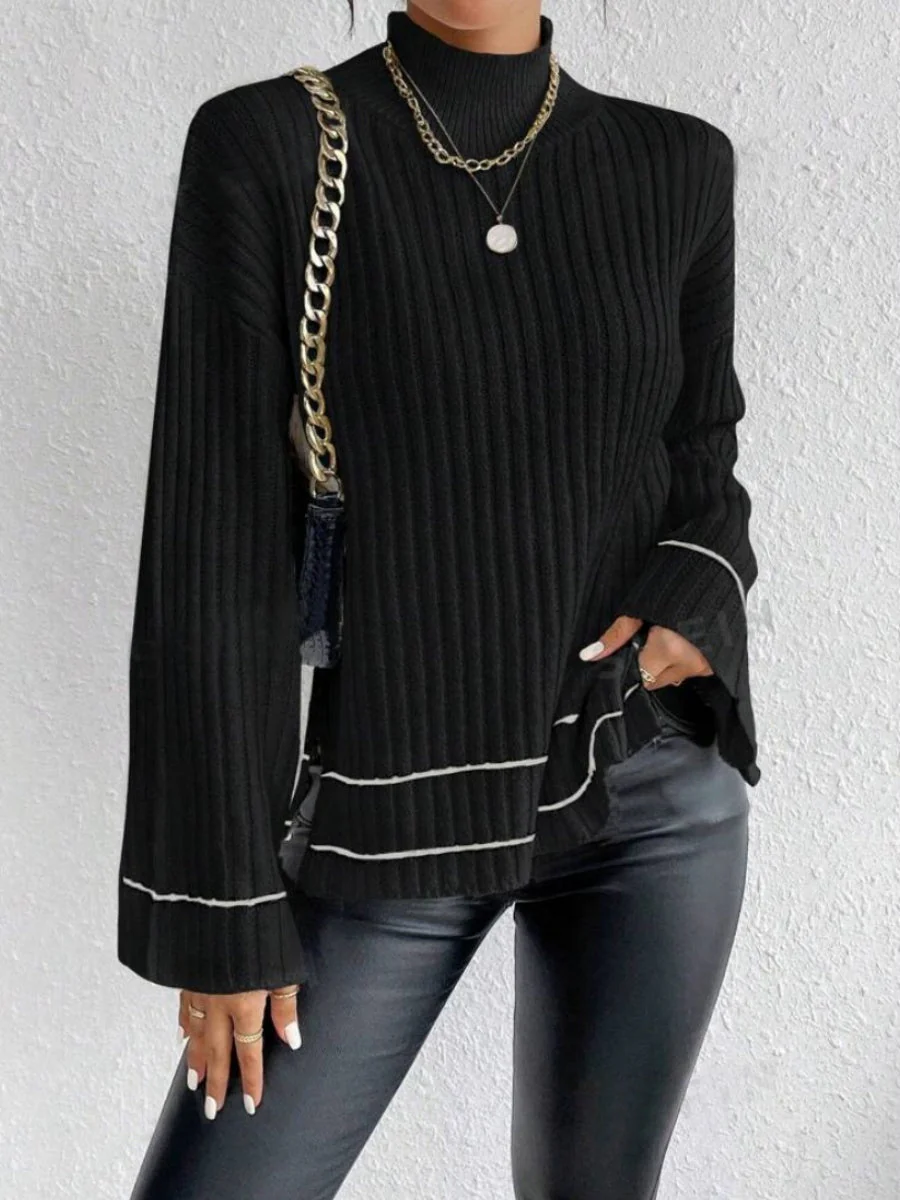 Liber Autumn Women's Contrasting colors Flared sleeves Turtleneck Sweaters - Image 8