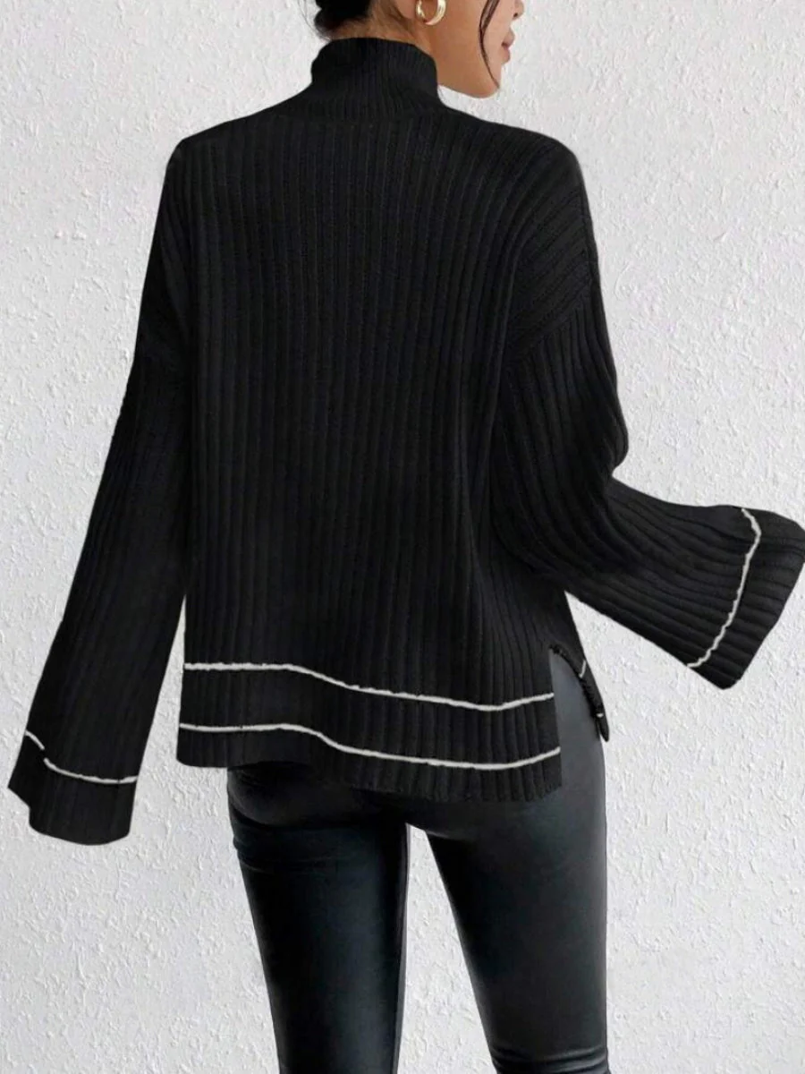 Liber Autumn Women's Contrasting colors Flared sleeves Turtleneck Sweaters - Image 9
