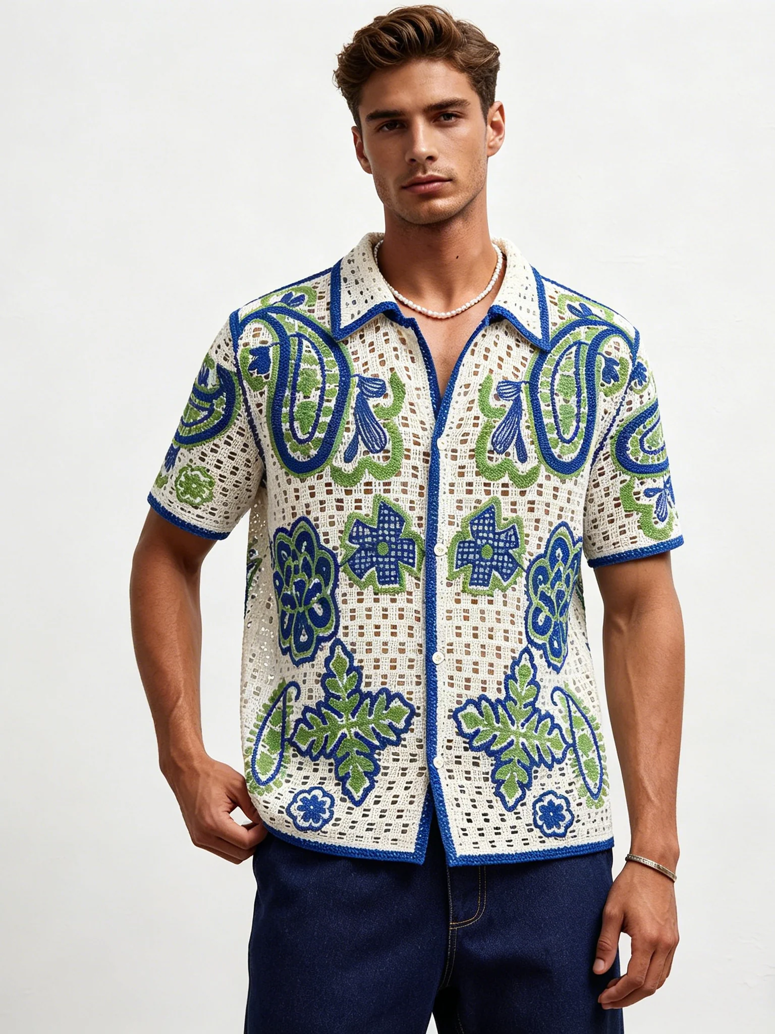 Hawaii Hollow Jacquard Knitting Vacation POLO Shirt