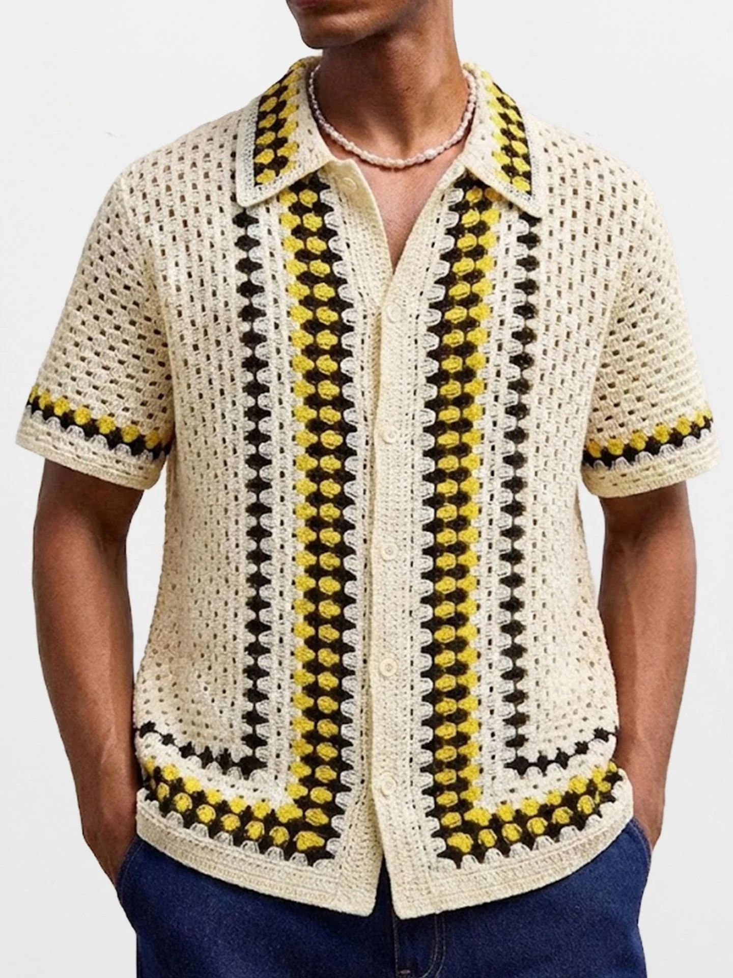 Ethnic Style Crochet Hollow Knitting Holiday Style POLO Shirt - Image 2