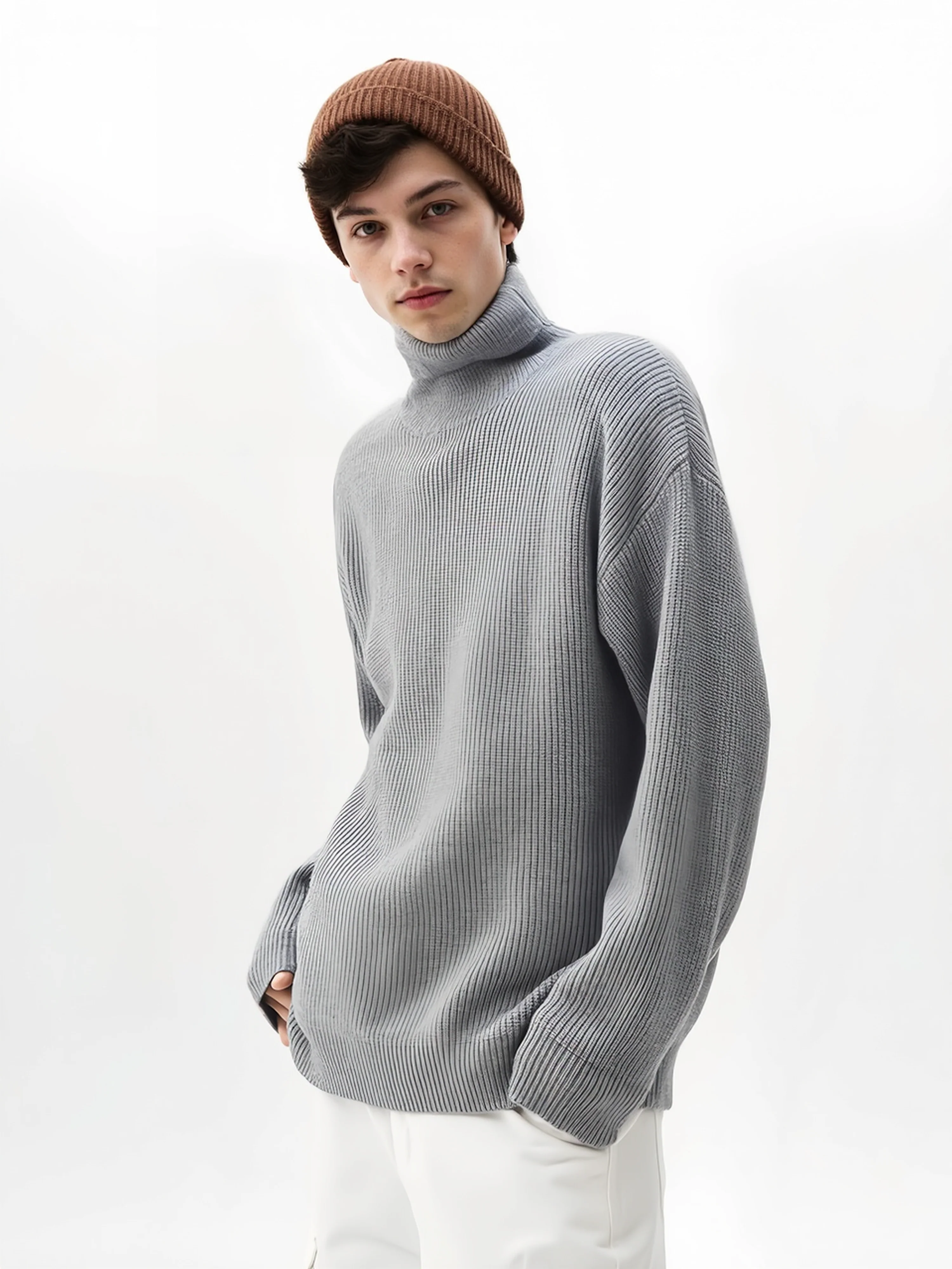 Simplicity Solid Color Loose Long Sleeve Turtleneck Sweater