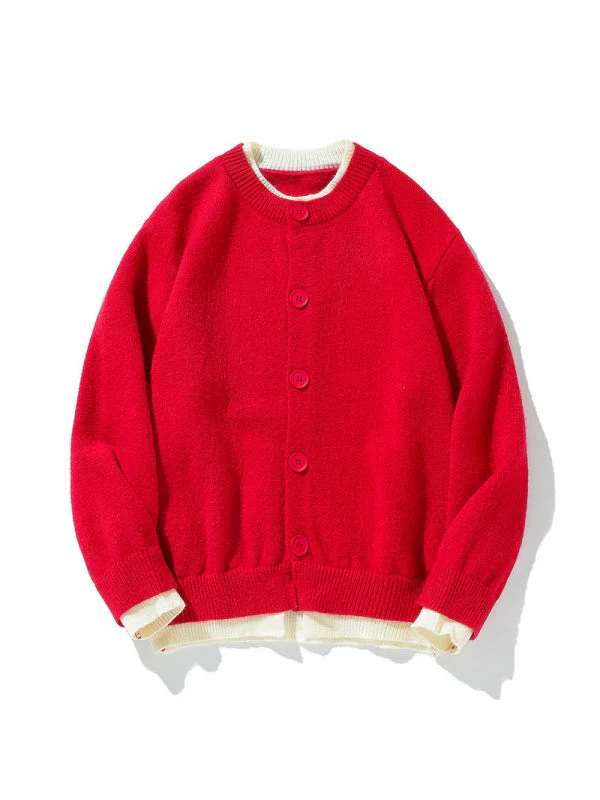 Retro Fake Two Pieces Loose Cardigans - Image 9