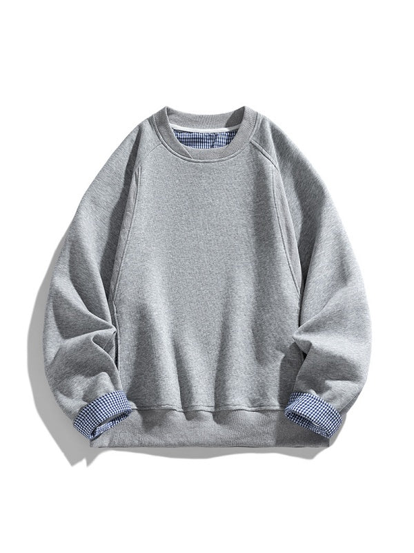 Plaid-Panel Clean-Fit Boxy Crew-Neck Sweatshirt - Image 11