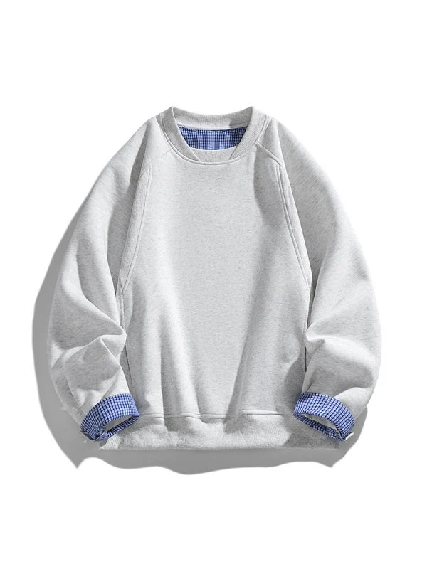 Plaid-Panel Clean-Fit Boxy Crew-Neck Sweatshirt - Image 3