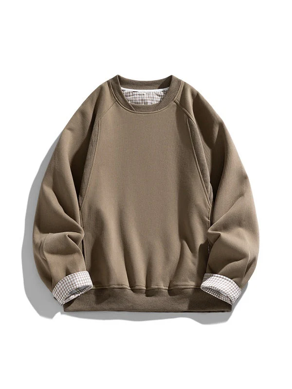 Plaid-Panel Clean-Fit Boxy Crew-Neck Sweatshirt - Image 9
