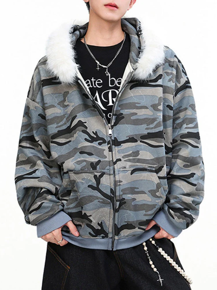 Vintage Camo Faux-Fur-Collar Hooded Jacket - Image 6