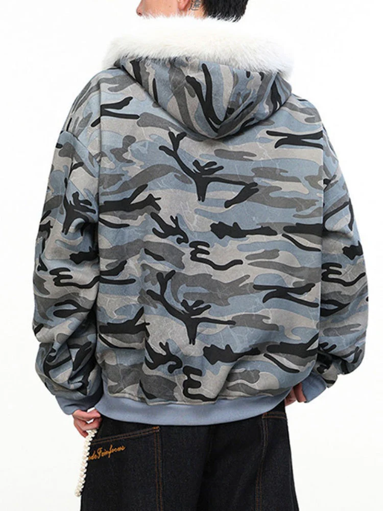 Vintage Camo Faux-Fur-Collar Hooded Jacket - Image 7