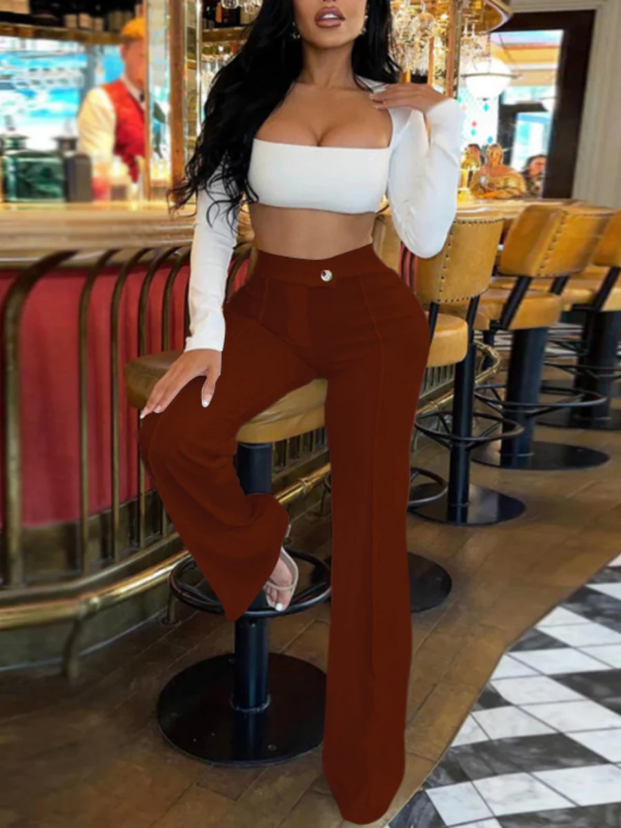 Mildly Spicy High Waist Buttons Wide-leg Pants Pants - Image 17