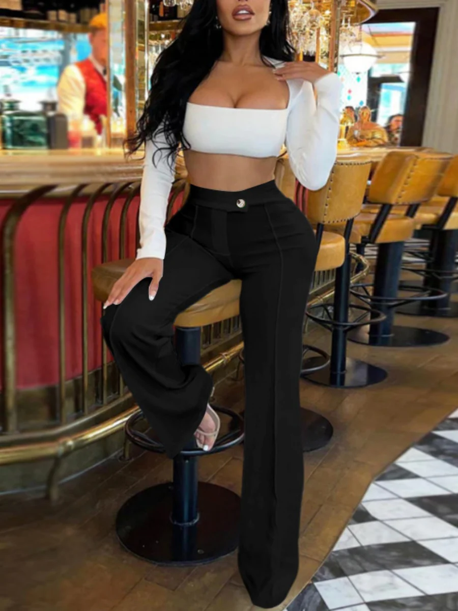 Mildly Spicy High Waist Buttons Wide-leg Pants Pants - Image 21