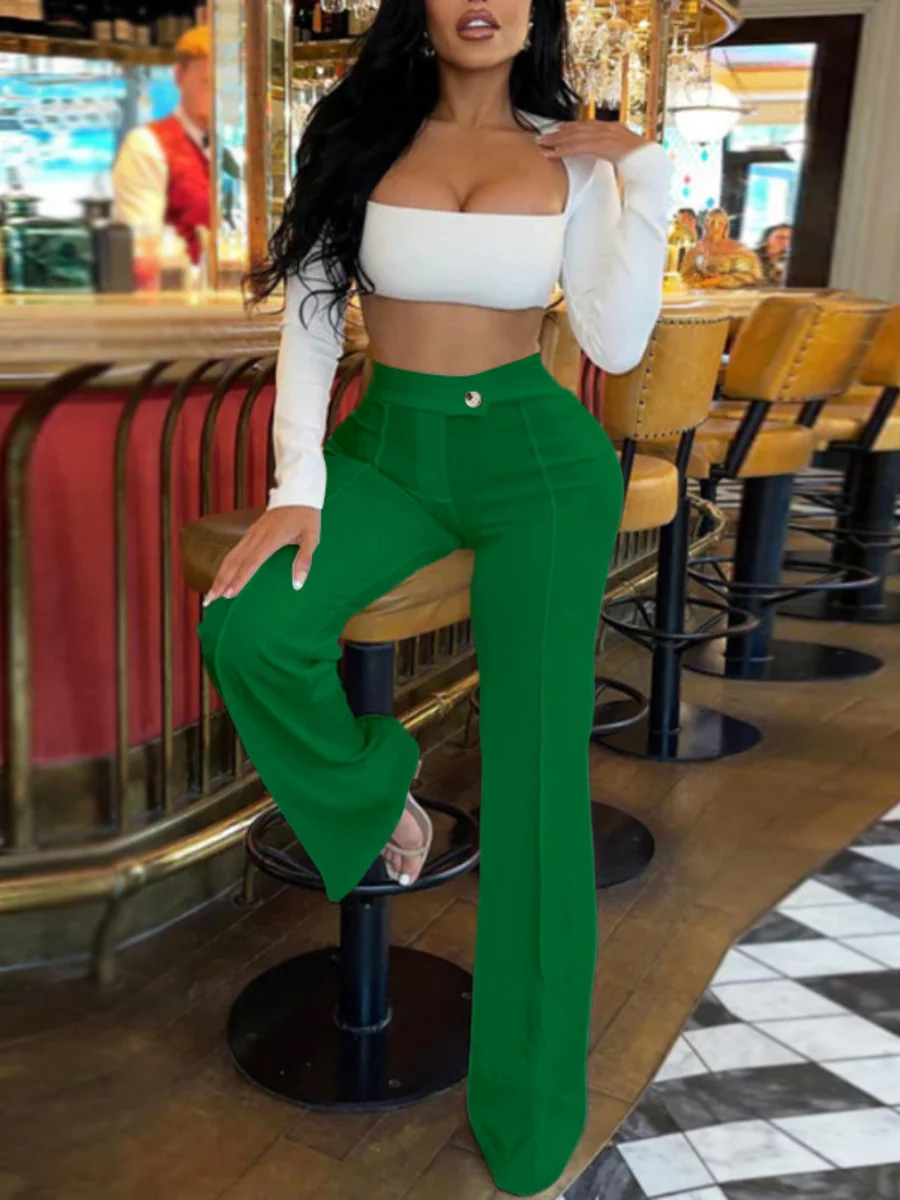Mildly Spicy High Waist Buttons Wide-leg Pants Pants - Image 24